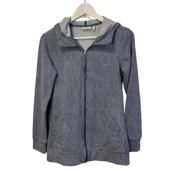 LOGO Lounge Lori Goldstein denim pattern hoodie ruffle back  XXS - Picture 1 of 5
